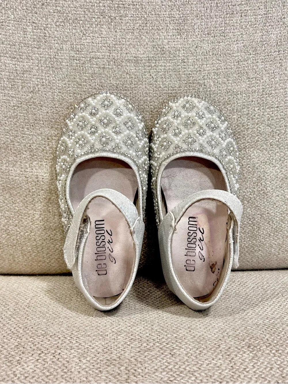 De Blossom Kids Sz 6 Toddler Helen Silver Pearl Rhinestone Mary Jane Dress Shoes